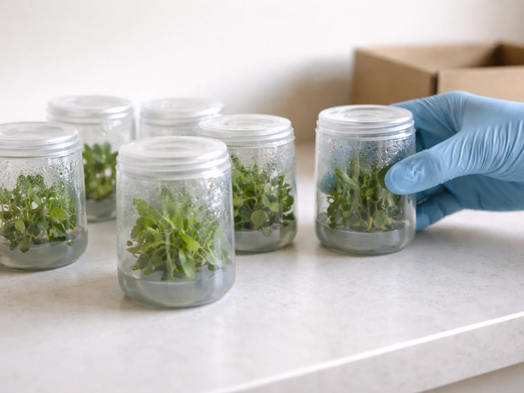 Fresh tissue-culture plants sealed in plastic cups on a clean table after delivery
